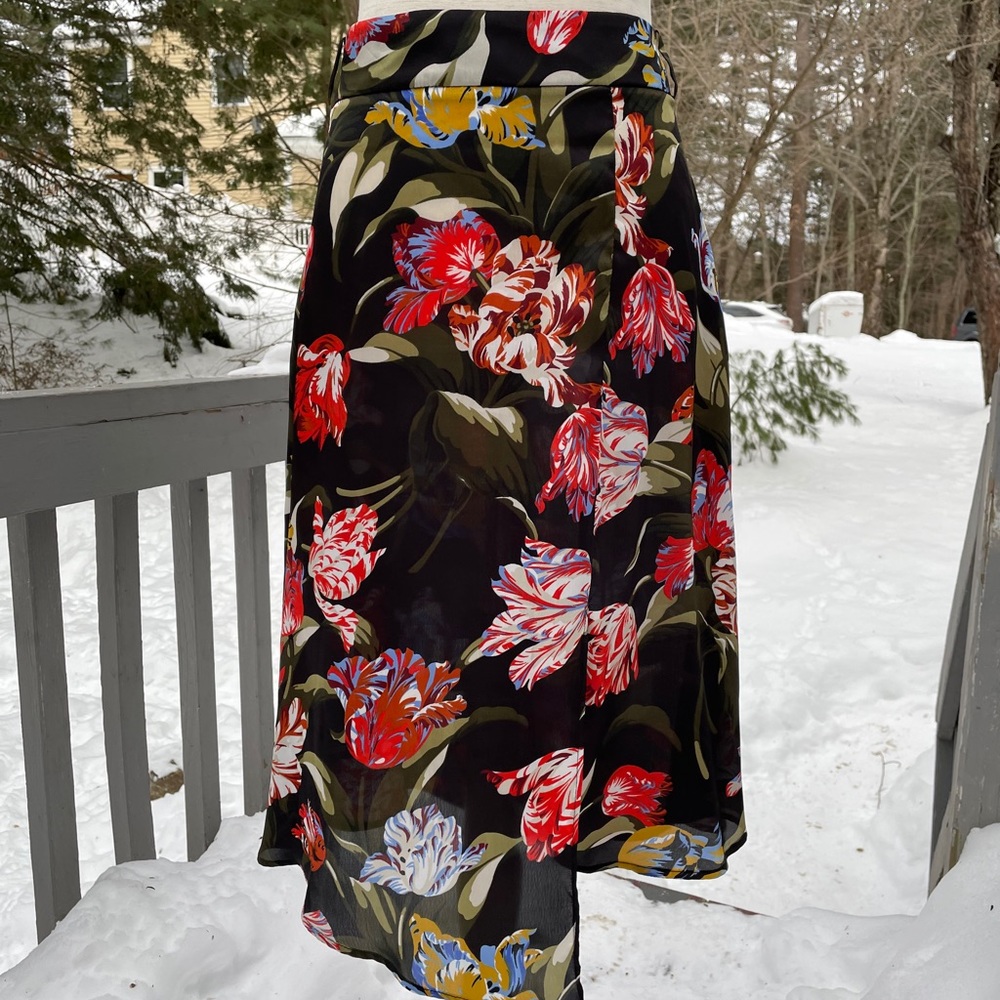ZARA Floral Offset Slit Skirt.